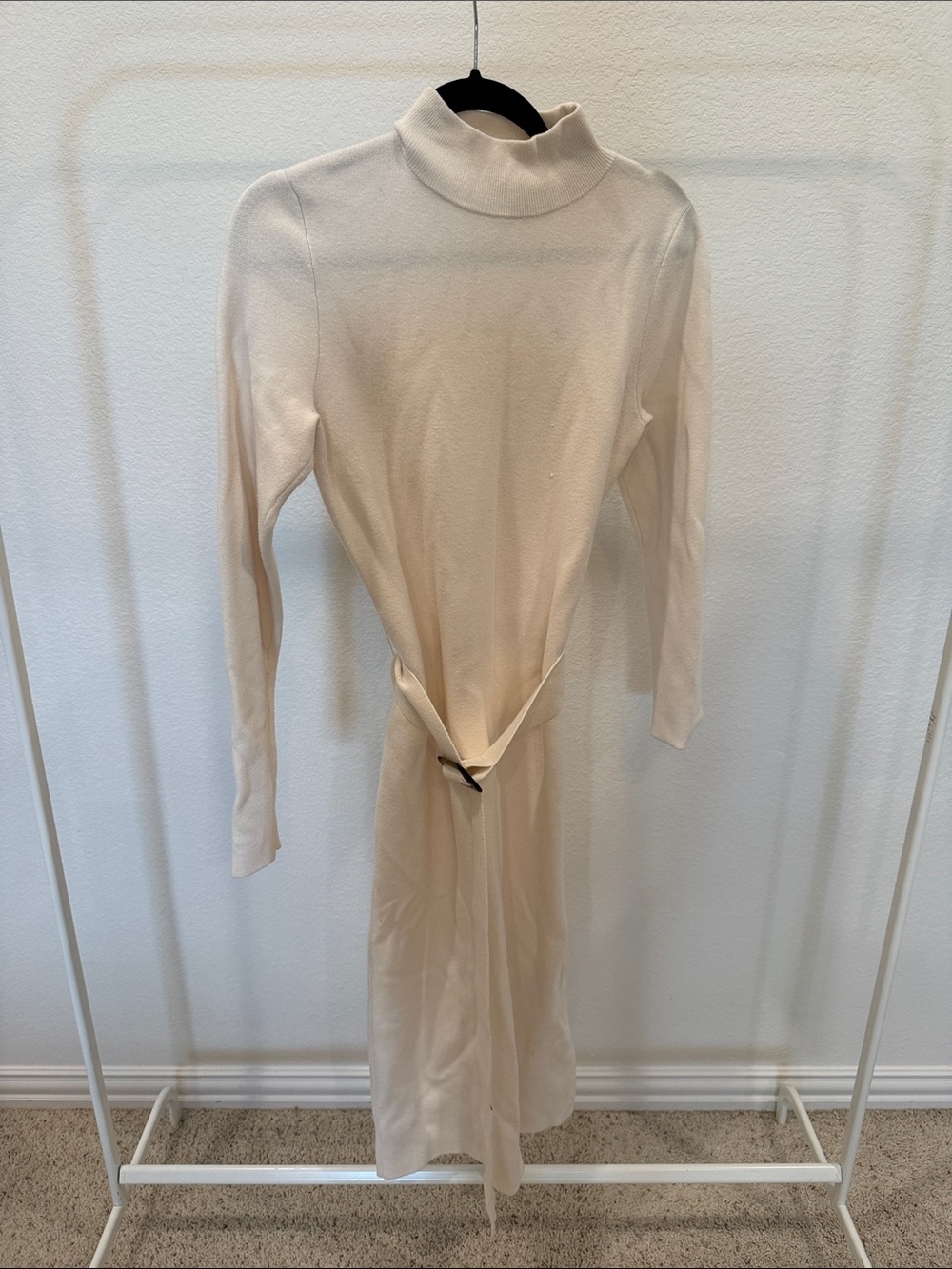 Ann Taylor Cream Long Sleeve Turtleneck Knit Dress